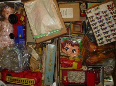 Lot 1134 - A Collection of Toys and Dolls, unsold 1950's shop stock, including  boxed Roddy Doll, three...