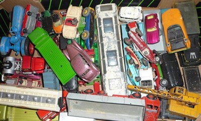 Lot 1162 - A Box of Playworn Diecast Vehicles, some repaints, including cars and commercials, makers...