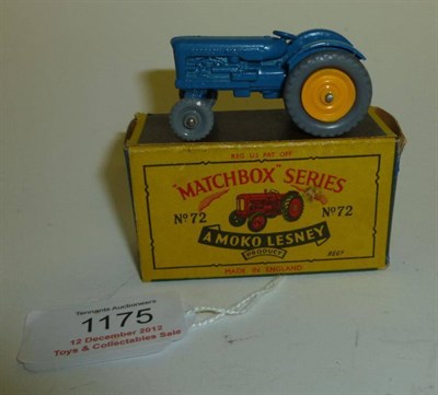 Lot 1175 - A Boxed Matchbox 1-75 Series Fordson Tractor No.72, with blue body, grey front wheels, yellow...