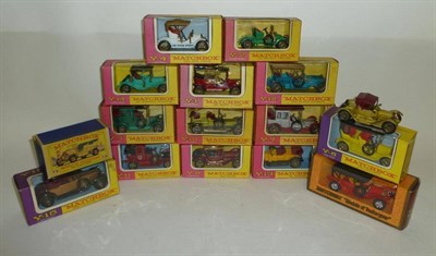 Lot 1177 - Fifteen Boxed Matchbox Models of Yesteryear, mainly early window box series, one solid box,...