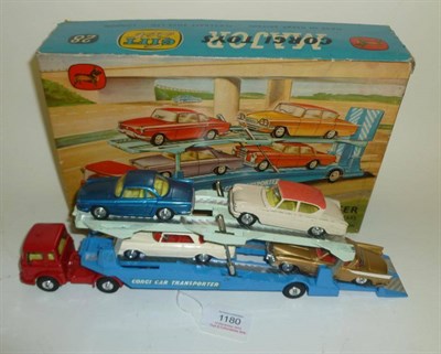 Lot 1180 - A Boxed Corgi Carrimore Car Transporter Gift Set No.28, comprising Bedford transporter with red cab