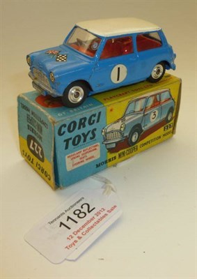 Lot 1182 - A Boxed Corgi Mini-Cooper Competition Model No.227, with blue body, white roof, racing number...