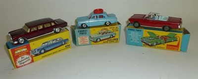 Lot 1184 - Three Boxed Corgi Cars:- Austin A60 Motor School Car No.236, with leaflet; Mercedes Benz 600...