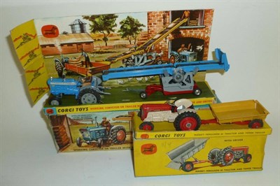 Lot 1192 - Two Boxed Corgi Farm Tractor Gift Sets:- Working Conveyor on Trailer with Ford 5000 Super Major...