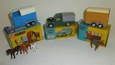 Lot 1197 - A Boxed Corgi Land Rover No.438, in green, with grey plastic hood; Boxed Corgi Rice's Beaufort...