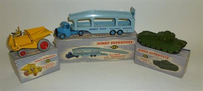 Lot 1207 - Three Boxed Dinky Supertoys - Pullmore Car Transporter with Ramp No.982, Centurion Tank No.651...