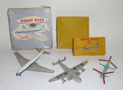 Lot 1215 - Three Boxed Dinky Aircraft - D.H. Comet Airliner No.999, Avro York Airliner No.704, Bristol 173...