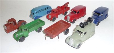 Lot 1228 - Seven Small Dinky Commercial Vehicles, including Mechanical Horse, Loudspeaker Van, Streamlined...