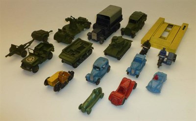 Lot 1230 - Dinky Military and Miniature Vehicles, including Armoured Cars, Jeep, Tank, AA Patrol Rider etc