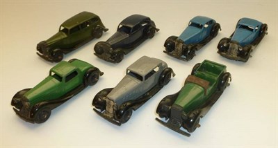 Lot 1231 - Seven Post War Dinky 24 Series Cars, including a British Salmson Four Seater Sports Car in...