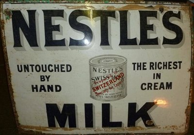 Lot 1241 - A Large Nestles Milk Pictorial Enamel Advertising Sign, with black lettering and condensed milk...