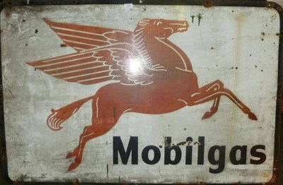 Lot 1242 - A Large Mobilgas Pictorial Enamel Advertising Sign, with black lettering and red depiction of...