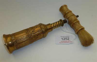 Lot 1252 - A Thomason Type Gothic Barrel Double Action Corkscrew, with turned bone handle, brush and a...