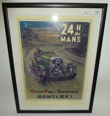 Lot 1267 - Phil May - 4 1/2 Ltr Bentley Team Car 1930, poster study, signed and blind stamped in the...