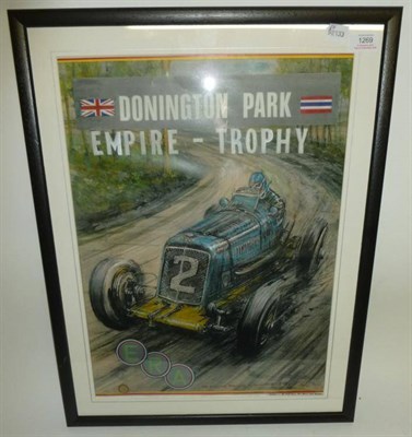 Lot 1269 - Phil May - ERA Donnington Park Empire Trophy, poster study, signed and blind stamped, framed...