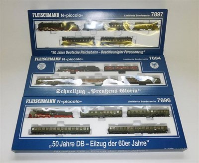 Lot 26 - Three Boxed Fleischmann Limited Edition 'N' Gauge Piccolo Passenger Sets:- 50 Years of DB - Express