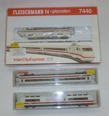 Lot 30 - A Boxed Fleischmann 'N' Gauge InterCity Express 'ICE' Train Pack No.7440, together with 1st...