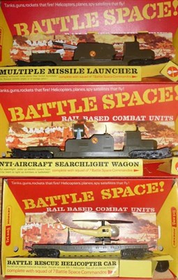 Lot 54 - Three Boxed Tri-ang Hornby 'OO' Gauge Battle Space Novelty Wagons - Anti-Aircraft Searchlight Wagon