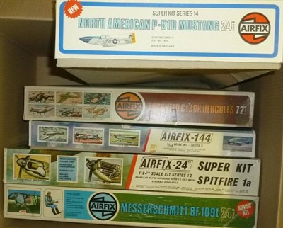 Lot 97 - Five Large Unmade Airfix Plastic Model Kits of Aircraft - Messerschmitt BF109E, Spitfire 1a, Boeing