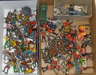 Lot 128 - A Large Collection of Playworn Plastic and Some Lead Figures, including Soldiers, Knights,...