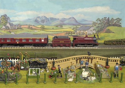 Lot 130 - A Britains Pre and Post War Lead Farm & Garden 'OO' Gauge Diorama, comprising a quantity of...