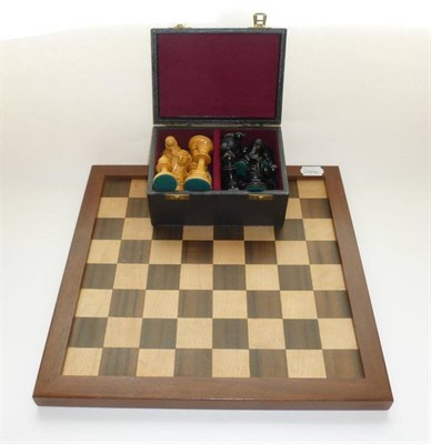 Lot 135 - A Boxwood and Ebony Staunton Chess Set, with weighted bases, height of king 8cm, in a box, together