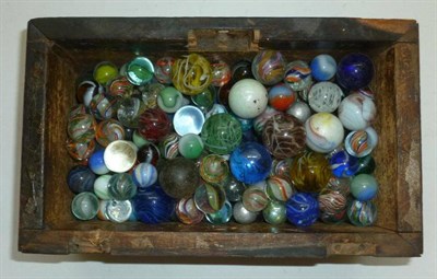 Lot 153 - A Box of Vintage Marbles, including 19th century hand blown multi-swirl marbles and later marbles