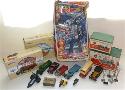 Lot 154 - Mixed Toys, including a boxed battery operated tinplate Super Astronaut robot, boxed Dinky Blaw...