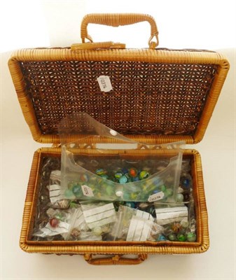 Lot 163 - A Collection of Marbles, including six 19th century hand blown multi swirls etc