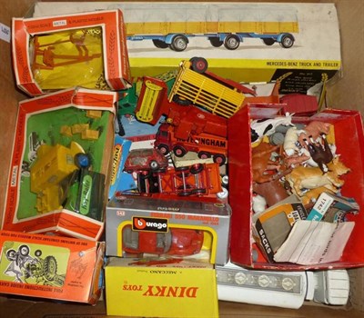 Lot 187 - Diecast and Plastic Vehicles, including a boxed Dinky Mercedes Benz Truck & Trailer, boxed...