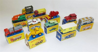 Lot 197 - Eleven Boxed Matchbox 1-75 Series Vehicles - No.10 Pipe Truck, No.23 Trailer Caravan, No.29...