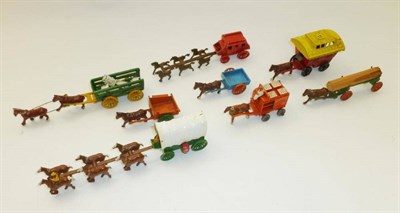 Lot 200 - Eight Miniature Moko/Lesney Horse Drawn Vehicles, comprising timber wagon, covered wagon, gypsy...