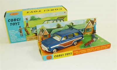 Lot 227 - A Boxed Corgi Ford Consul Cortina Super Estate Car No.440, with golfer, caddie, trolley and...