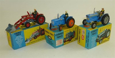 Lot 229 - Three Boxed Corgi Tractors:- Massey-Ferguson 165 with Shovel No.69; Fordson Power Major No.60; Ford