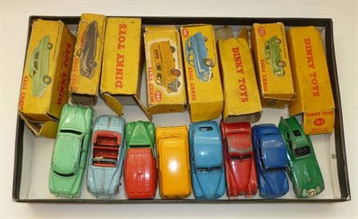 Lot 249 - Eight Boxed Dinky Vehicles - Bristol 450 Coupe No.163, Austin Devon Saloon No.152, Jaguar XK120...