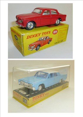 Lot 252 - Two Boxed Dinky Cars:- Volvo 122S No.184, with red body, off white interior, spun hubs; Lincoln...