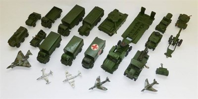 Lot 266 - Seventeen Dinky Military Vehicles, including tank transporter and tank, pressure refueller,...