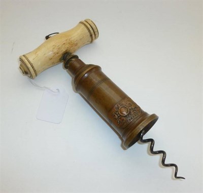 Lot 297 - A Thomason Type Double Action Corkscrew, with turned bone handle, the ring turned barrel with...