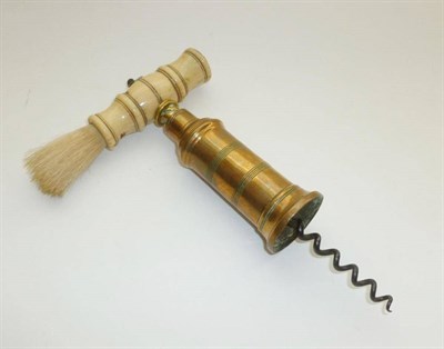 Lot 300 - A Thomason Type Double Action Corkscrew, with ring turned brass barrel, turned bone handle,...