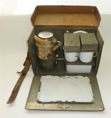 Lot 317 - A Drew & Sons 'En Route' Leather Cased Picnic Set For Two, containing a plated burner, kettle...