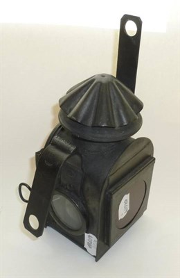 Lot 323 - A York & North Midland Railway Tinplate Hand Lamp, of arched form with corrugated hood, stamped...