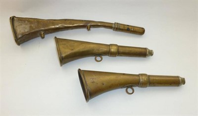 Lot 324 - Three Brass Railway Warning Horns, of tapered conical form, two stamped 'NER' the other 'LNER'