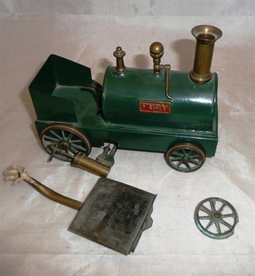 Lot 37 - A 3inch Gauge Live Steam Tinplate Dribbler Locomotive 'Fury', painted green, with brass...
