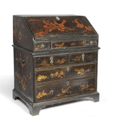 Lot 1409 - A Japanned Bureau Desk on Stand, circa 1700, the upper section with slope fall front enclosing...