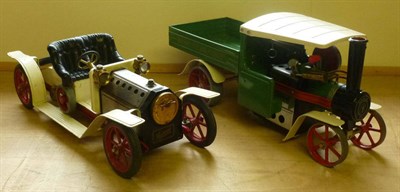Lot 79 - Two Mamod Live Steam Vehicles - Steam Wagon, in green and white with steering rod and Steam...