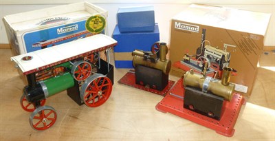 Lot 80 - Mamod Live Steam Toys, comprising a boxed Steam Tractor, a boxed SP4 Steam Engine and two...