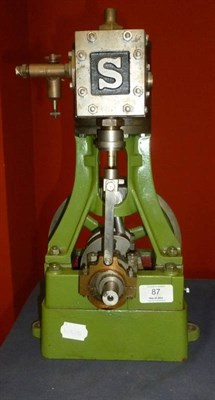 Lot 87 - A Stuart No.5A Vertical Stationary Steam Engine, painted green, with spoked flywheel, height 15in