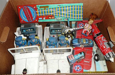 Lot 88 - Tinplate Toys, including a boxed Japanese battery operated Dream Monorail Set, two battery operated