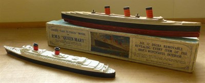 Lot 123 - A Boxed Chad Valley Take to Piece Model of R.M.S. Queen Mary, the lithographed card pieces...