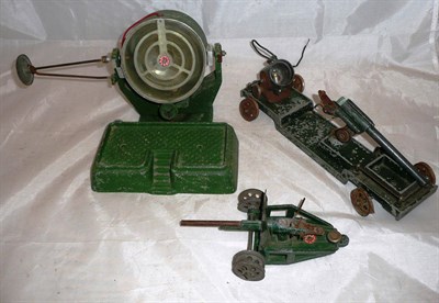 Lot 125 - Three Playworn Astra Diecast Military Accessories - searchlight, field gun and portable field...